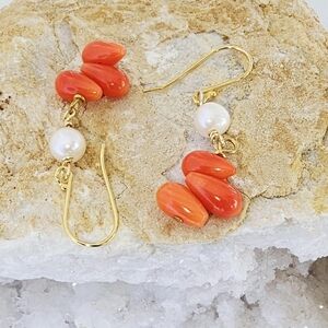 Gold and Coral Drop Earrings